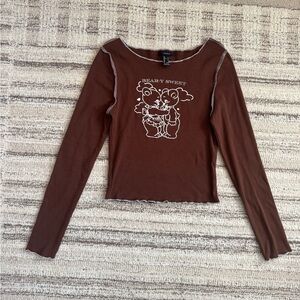 Forever 21 Chocolate Bear Graphic Long Sleeve Tee